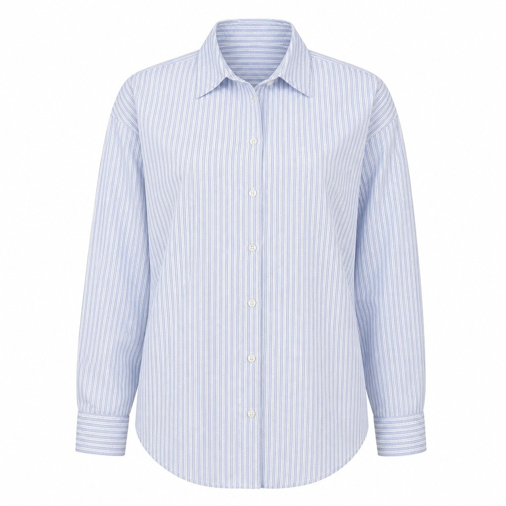 Lands End Womens 18 Blue‎ White Striped Button Down Shirt Cotton Blend